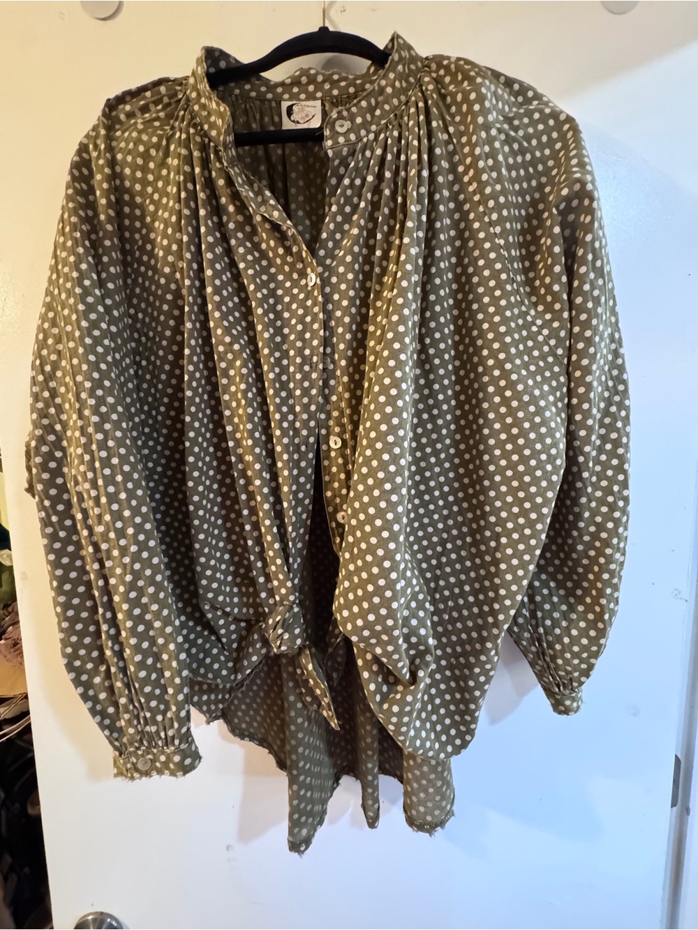 Jaded Gypsy Women's Olive Green Polka Dot Blouse